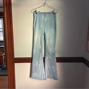 No Boundaries Y2K Light Blue Butterly Elastic Waist Flared Jeans xs